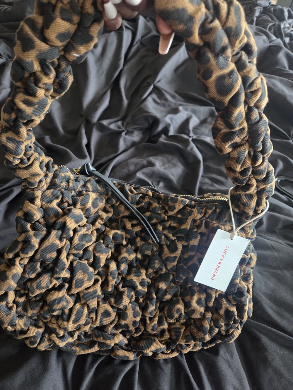 Lucky Brand Leopard-Print Ruched Shoulder Bag - Brown & Black